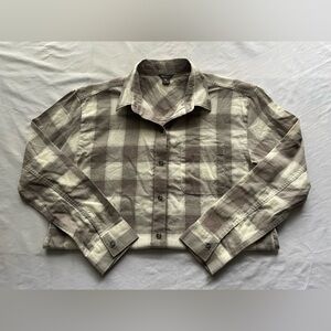 Eddie Bauer Flannel Womens XS Checkered Long Sleeve Button Up White Gray Shirt